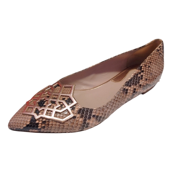 Nour Jensen Leather Snakeskin Python Pointed Toe Flats Women's Size 38.5 - 8 - Picture 4 of 8